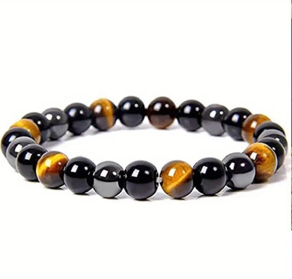 Triple protection natural gemstone bracelet with Tiger's Eye, Black Obsidian and Hematite beads