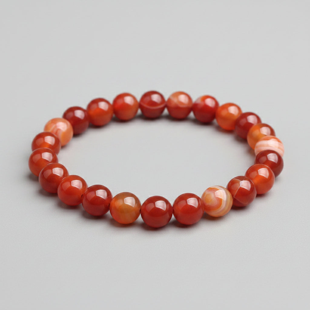 Red Agate natural stone beaded bracelet, unisex round bead bracelet