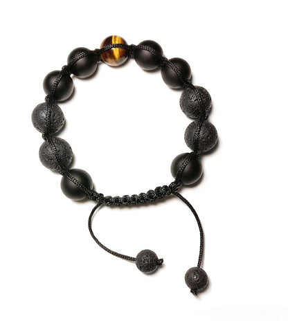 Natural black agate, lava stone and tiger eye beaded bracelet