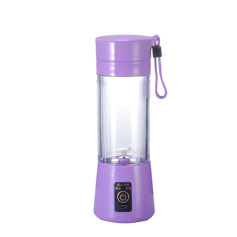 New Electric Juice Cup 380ml available in blue, purple, green, and pink with 80x240mm dimensions, USB cable, and complete packaging set.