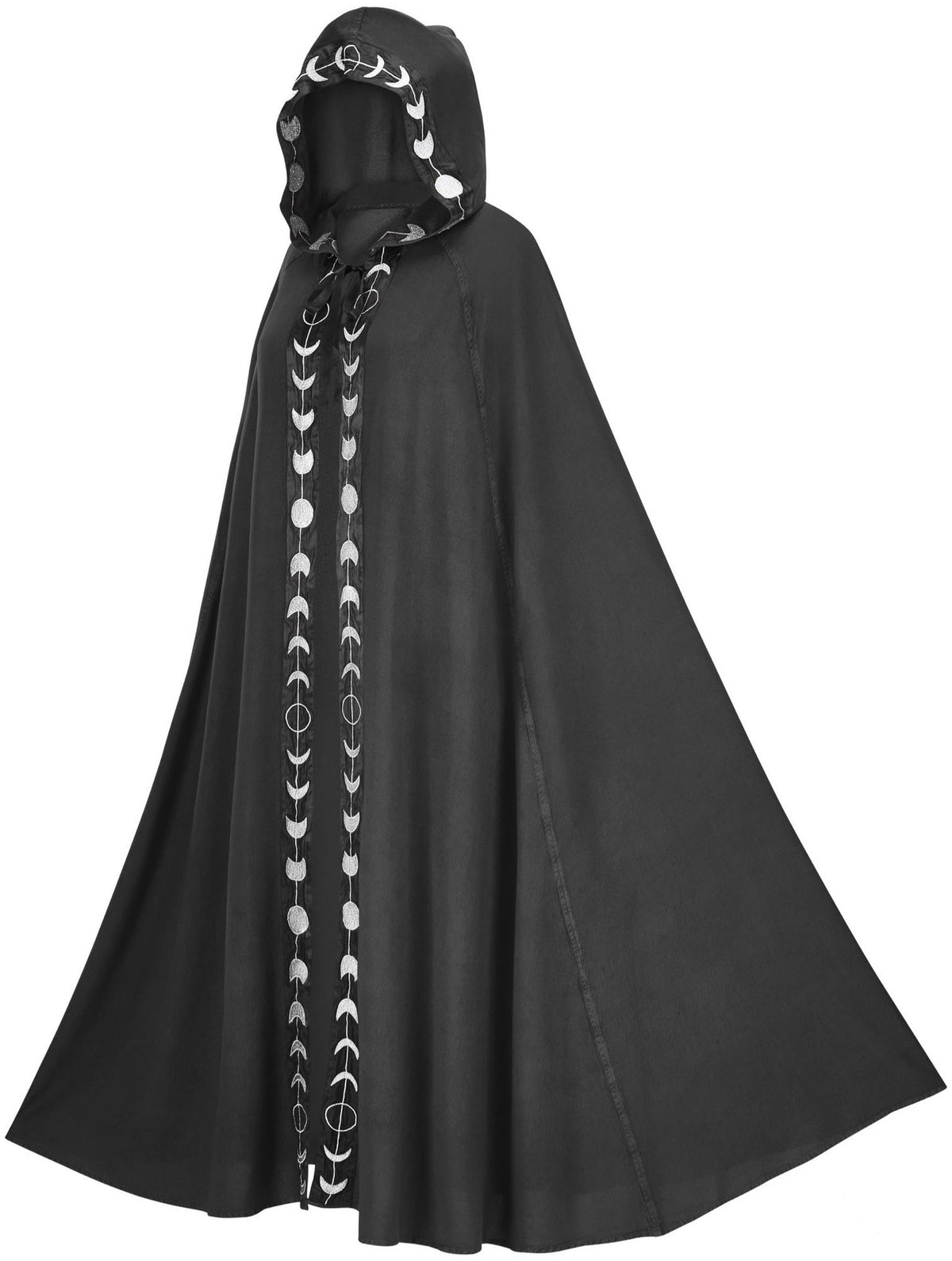 Hooded moon phase gothic cape in navy blue for Halloween cosplay
