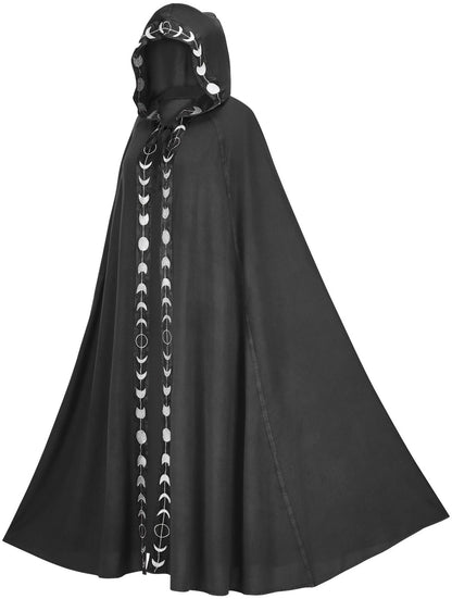Hooded moon phase gothic cape in navy blue for Halloween cosplay
