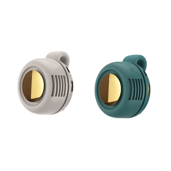 Compact white and gre
fan with 360-degree adjustable wind airflow and Type-C USB charging.