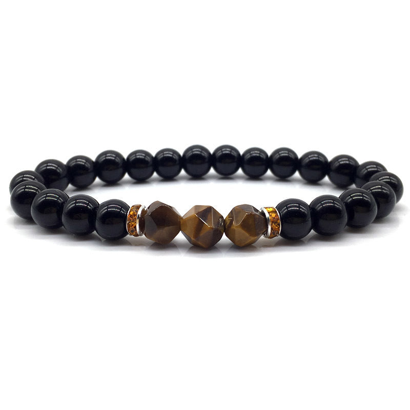 Handmade natural stone beaded bracelet with gray and black beads