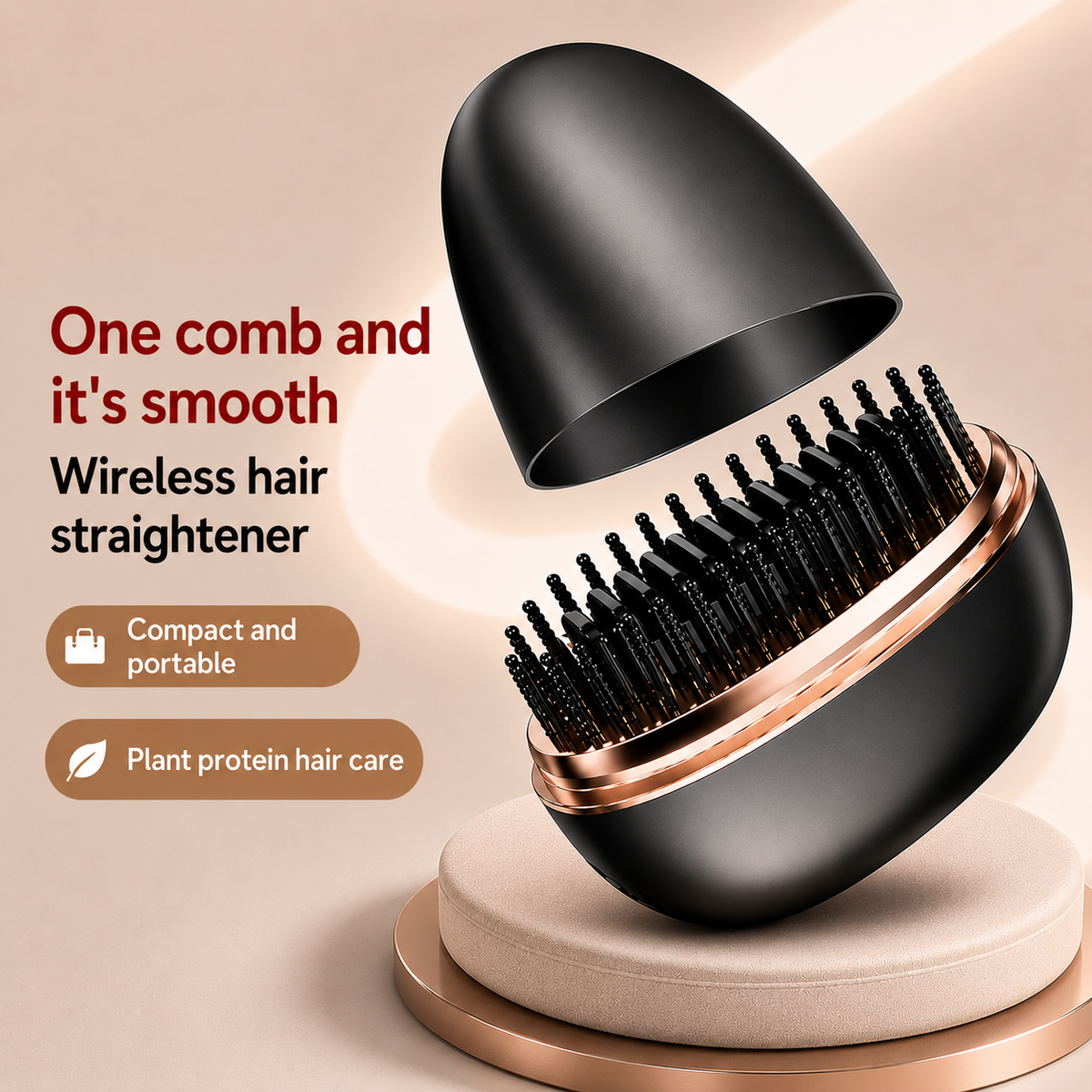 Rechargeable Mini Hair Straightener Brush – Portable Cordless Styling Comb