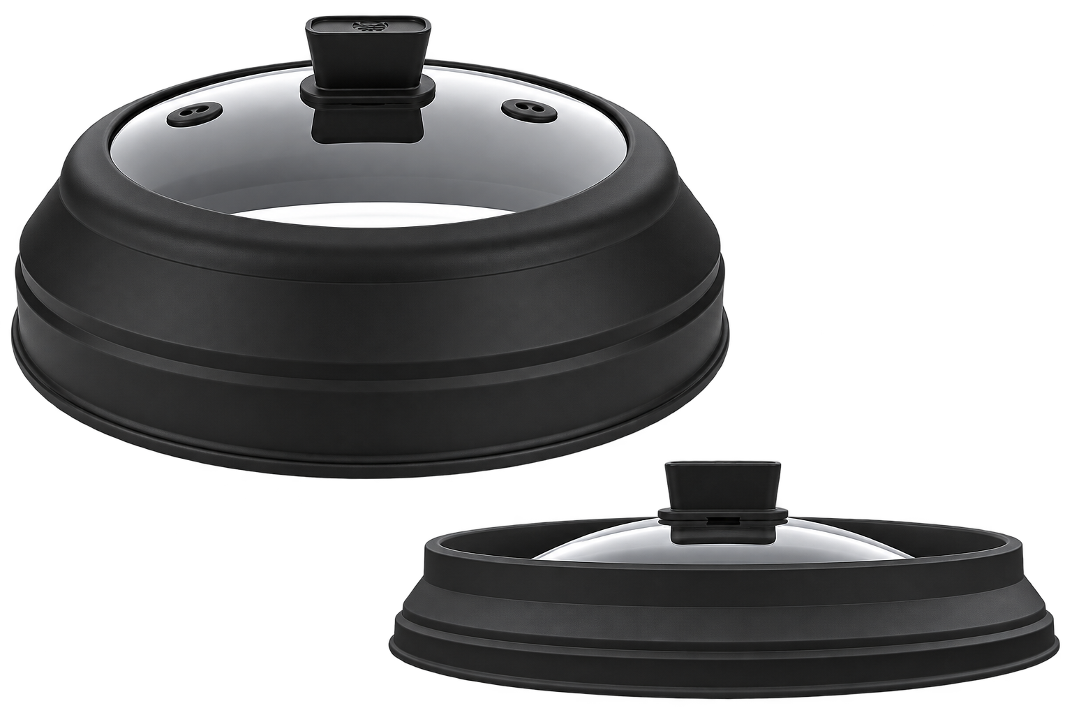 Folding silicone pot lid with tempered glass, non-slip design and heat-resistant cover