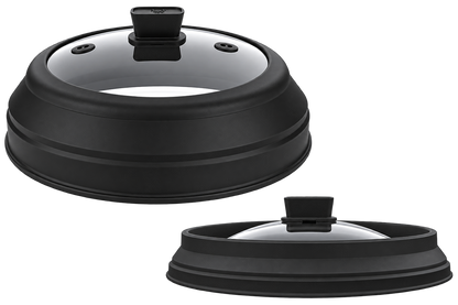 Folding silicone pot lid with tempered glass, non-slip design and heat-resistant cover