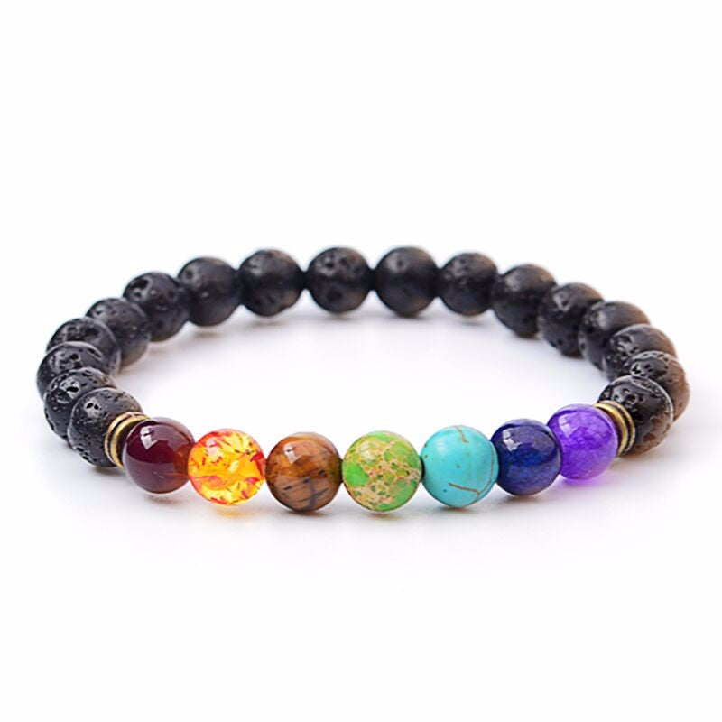 8mm Natural Stone and Lava Stone Beaded Bracelet 18cm Unisex