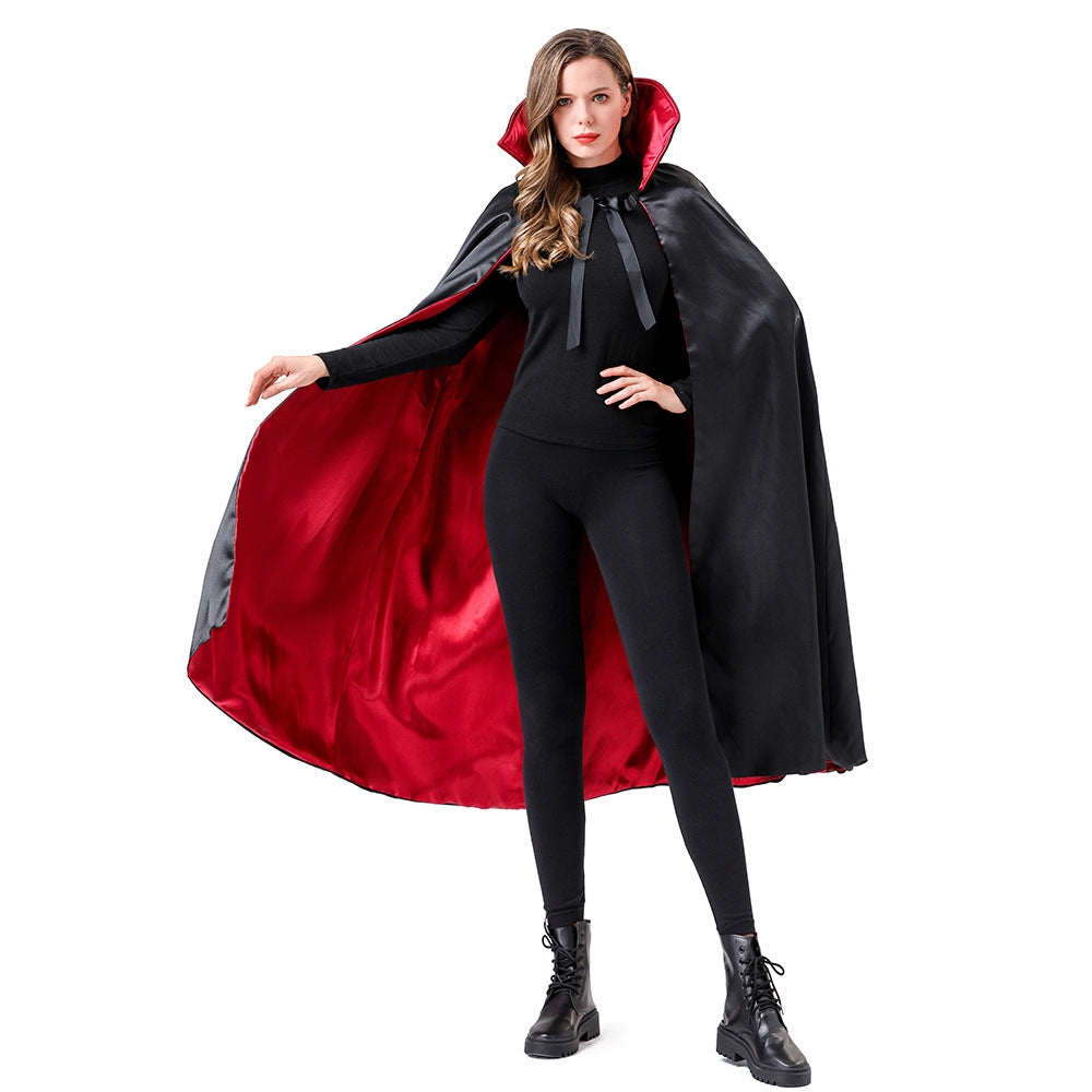 Women's black vampire cape with red lining for Halloween cosplay costume