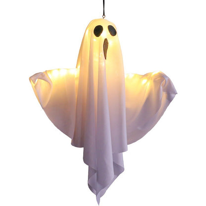 50cm tall Halloween hanging ghost decoration with built-in lights, suitable for porch or garden display.
