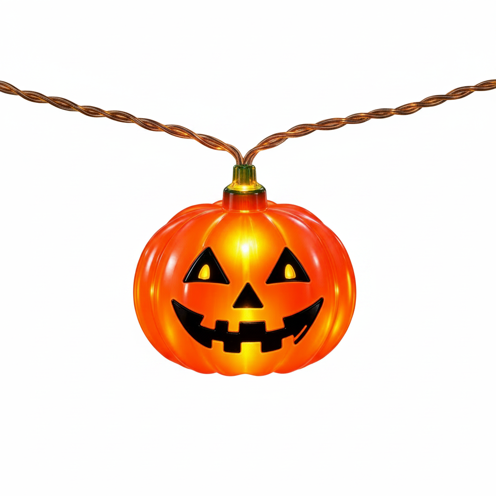 Halloween LED string lights with pumpkin, ghost, skull, bat and skeleton designs
