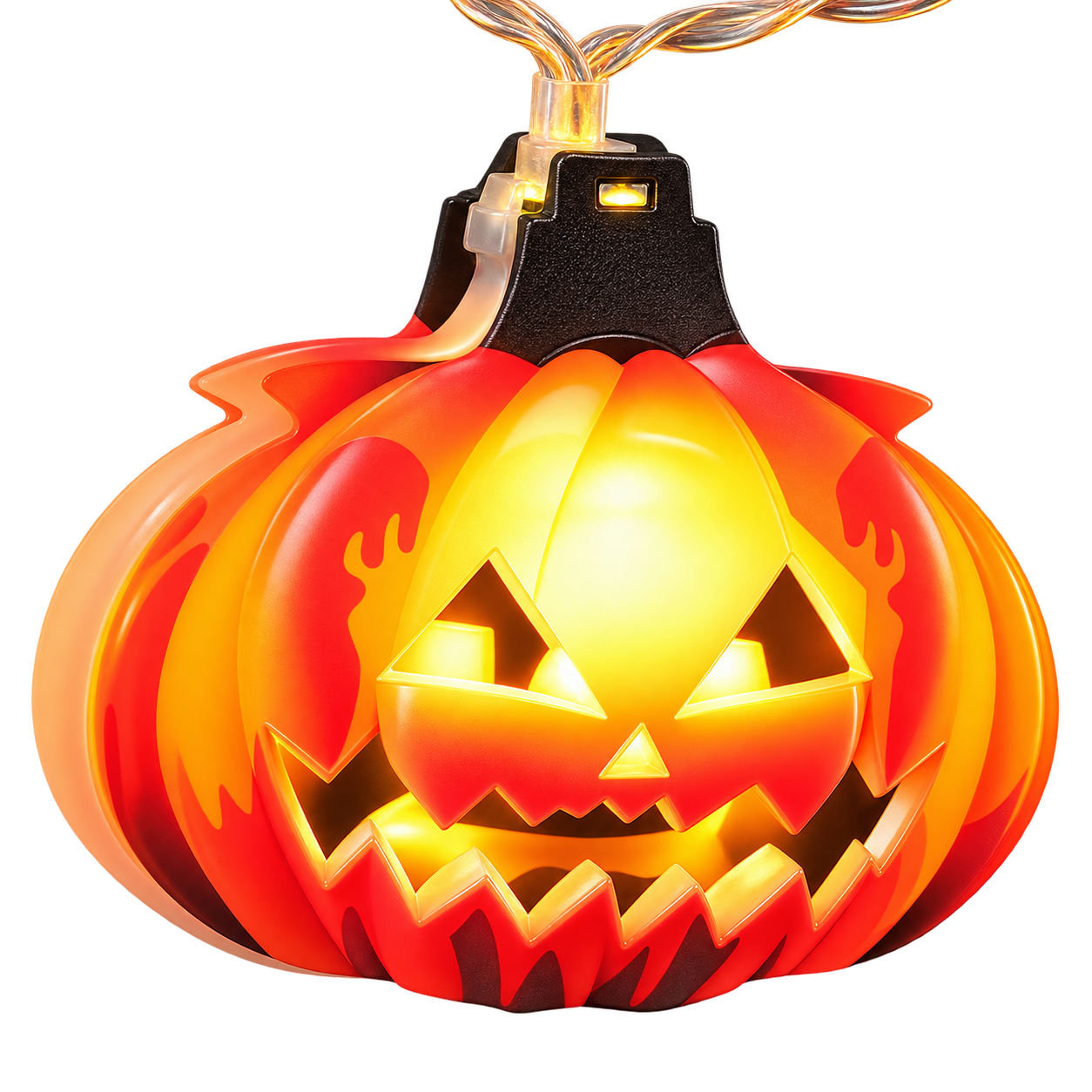 Halloween pumpkin and skull LED string lights with warm white glow for party and home decoration