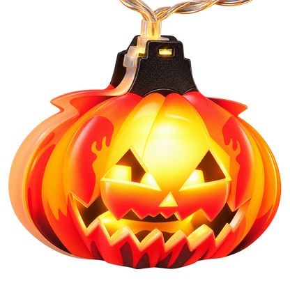 Halloween pumpkin and skull LED string lights with warm white glow for party and home decoration