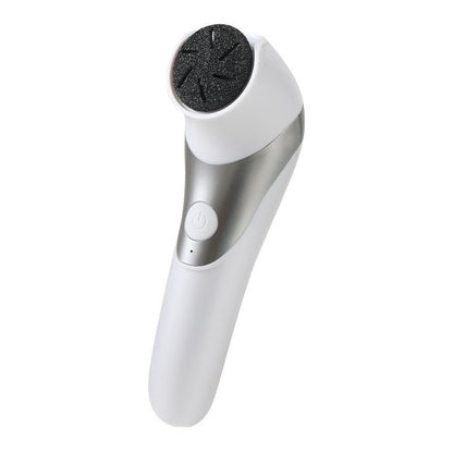 Infographic of the Elegant Silver Electric Foot Grinder M568. Shows all the same features as the gold version, including specifications and grinding head options.
