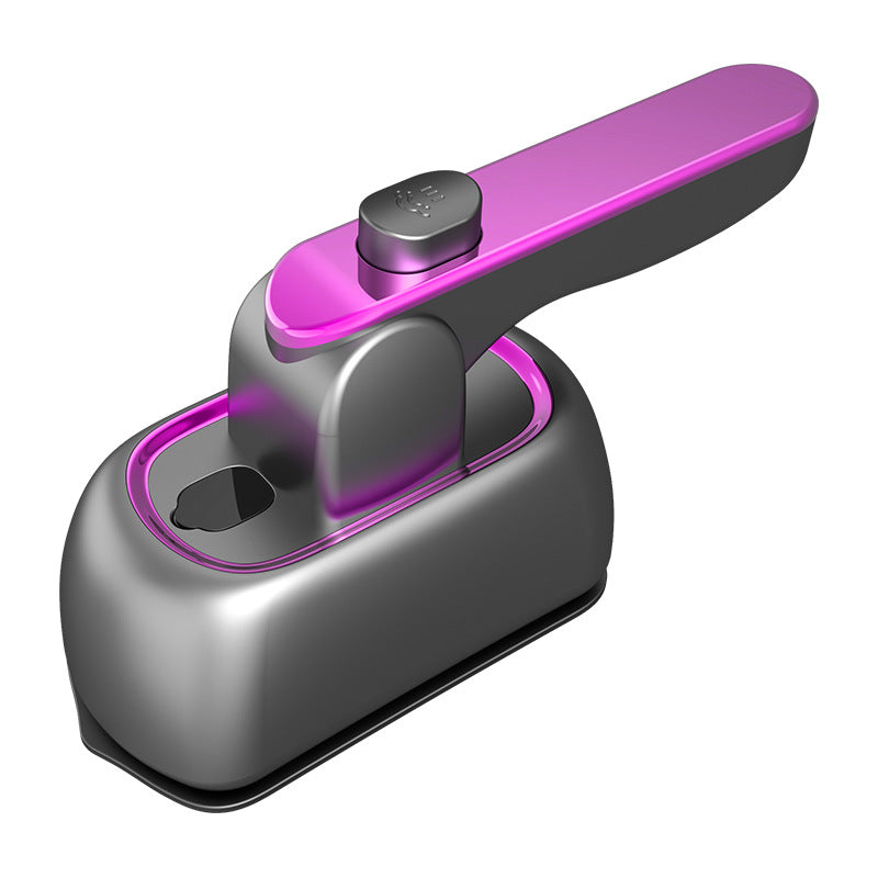 Infographic image showing features, product colors (Starry Gray, Ivory White), and specifications of the mini handheld steam ironing machine.
