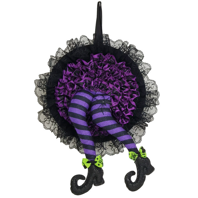 Halloween witch legs wreath with purple and orange options for door and wall decoration  ខ្មែរ:
