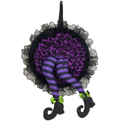 Halloween witch legs wreath with purple and orange options for door and wall decoration  ខ្មែរ:

