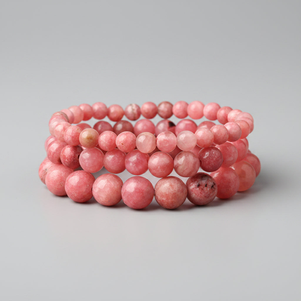 Natural pink crystal bead bracelet made with semi-precious stone beads