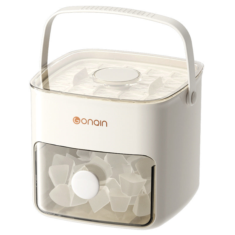 GONAIN white 2-in-1 press-release ice cube maker and transparent storage bin system