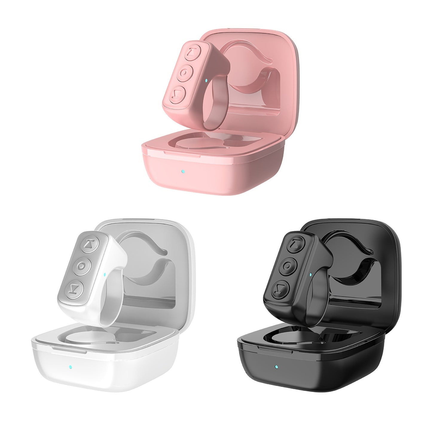 D01Pro smart Bluetooth remote control ring with charging case in pink white and black colors