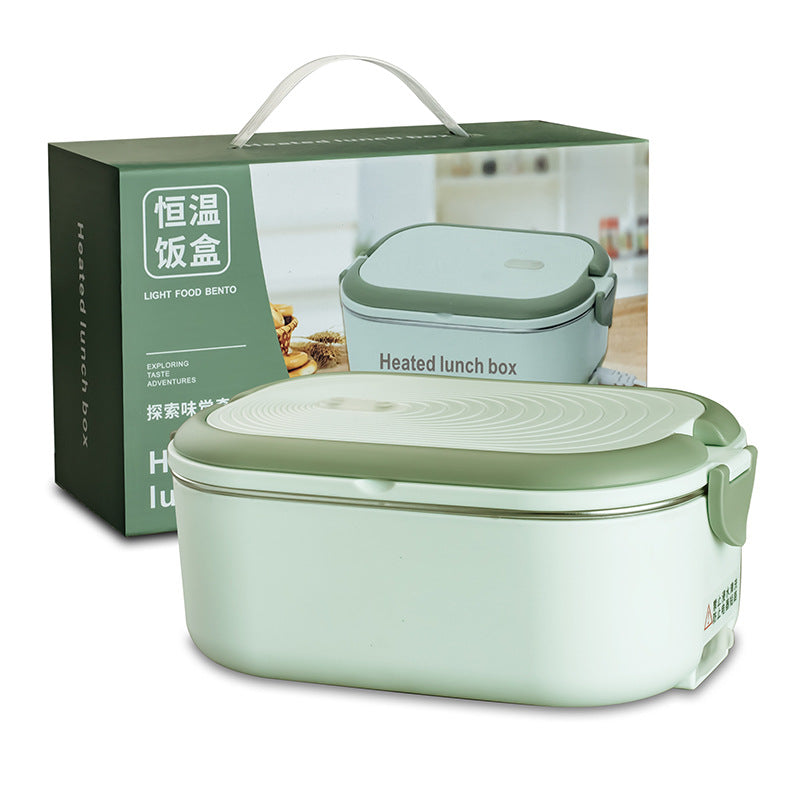 Portable heated electric lunch box with 304 stainless steel container in light brown and fruit green