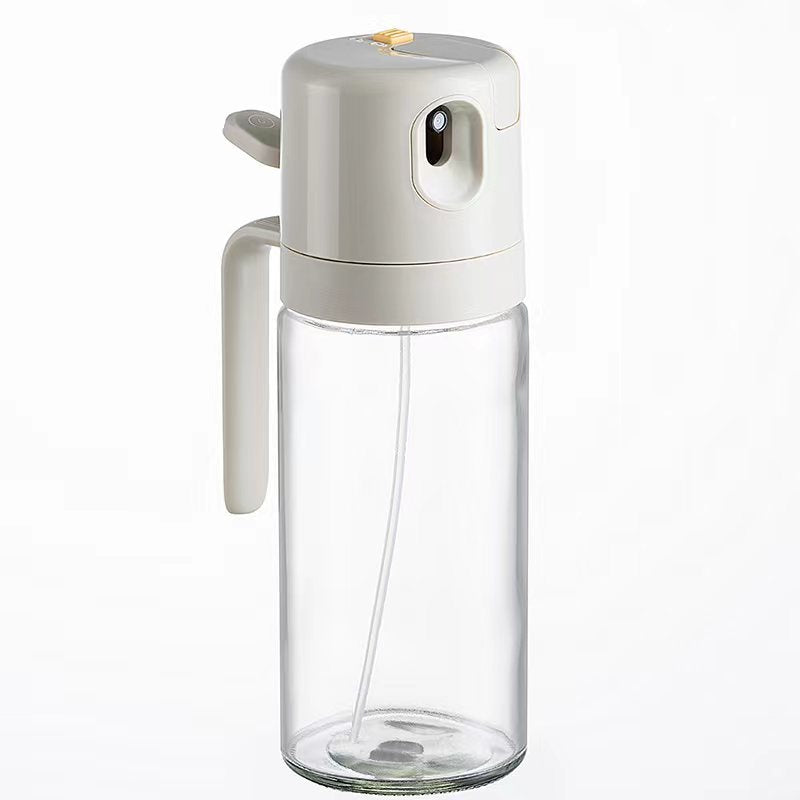 550ml dual-purpose oil spray and pour glass dispenser bottle in warm gray with auto-opening lid