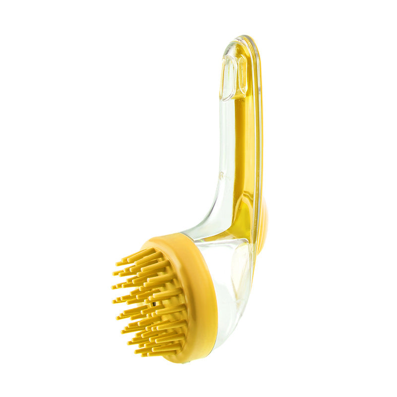 Long handle pet bath and shampoo brush with built-in liquid dispenser for dogs